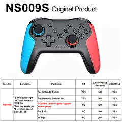 NS009 Bluetoothi ​​​​mängukontrolleri juhtmevaba mängupult Nintendo Switch Console PS3 PC Windows 7 10 kahe vibratsiooniga juhtkangi jaoks hind ja info | Regulaatorid | kaup24.ee