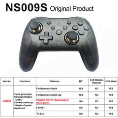 NS009 Bluetoothi ​​​​mängukontrolleri juhtmevaba mängupult Nintendo Switch Console PS3 PC Windows 7 10 kahe vibratsiooniga juhtkangi jaoks hind ja info | Regulaatorid | kaup24.ee