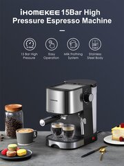 Ihomekee espressomasin 15 baari pumbaga surve, espresso ja cappuccino kohvimasin koos piimavahustaja/aurutoruga latte, mokka, cappuccino ja hõbeda jaoks цена и информация | Средства для интимной гигиены | kaup24.ee