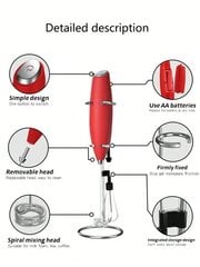 Üks mini käeshoitav akutoitel mikser ja piimavahustaja roostevabast terasest kloppijaga, sobib munavalge vahustamiseks, piima ja koore vahustamiseks Home Ki-s цена и информация | Миксеры | kaup24.ee