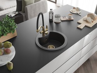 Гранитная кухонная мойка Mexen Diego с смесителем и сифоном, Black granite/Black/Gold цена и информация | Раковины на кухню | kaup24.ee