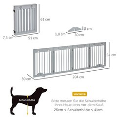 PawHut 4-osaline koeratõkke värav, 204 x 61 cm Kokkupandav ukse turvavärav 2 tugijalaga, vabalt seisev koeravärav, puidust trepivärav koridorile, trepile, helehall hind ja info | Transportkorvid, puurid | kaup24.ee