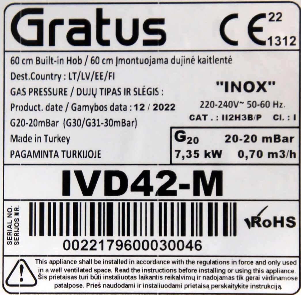 Gratus IVD42-M hind ja info | Pliidiplaadid | kaup24.ee