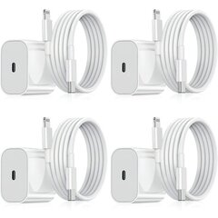 iPhone Laddare – Snabbladdare – Adapter + Kabel 20W USB-C Vit 4-pack iPhone hind ja info | Akulaadijad | kaup24.ee