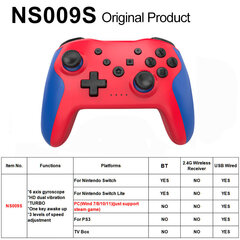 NS009 Bluetoothi ​​​​mängukontrolleri juhtmevaba mängupult Nintendo Switch Console PS3 PC Windows 7 10 kahe vibratsiooniga juhtkangi jaoks hind ja info | Regulaatorid | kaup24.ee