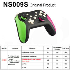 NS009 Bluetoothi ​​​​mängukontrolleri juhtmevaba mängupult Nintendo Switch Console PS3 PC Windows 7 10 kahe vibratsiooniga juhtkangi jaoks hind ja info | Regulaatorid | kaup24.ee