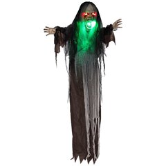 HOMCOM 183cm Halloweeni kaunistus rippuv koletis roheliste LED-tuledega, heli funktsiooniga, reguleeritavate käsivarrega esiukse kaunistus, elusuuruses aiakaunistusfiguur peo jaoks hind ja info | Peokaunistused | kaup24.ee