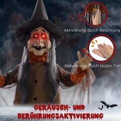 HOMCOM 183cm Halloweeni kaunistus Halloweeni nõid LED tuledega, heli funktsiooniga, reguleeritavate käsivarrega esiukse kaunistus, elusuuruses aiakaunistusfiguur peo jaoks hind ja info | Peokaunistused | kaup24.ee