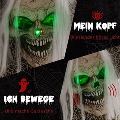 HOMCOM 160cm Halloweeni kaunistus seisev skelett LED tuledega, heli funktsiooniga, reguleeritavate käsivarrega ukse kaunistus, elusuuruses aia kaunistusfiguur peo jaoks hind ja info | Peokaunistused | kaup24.ee