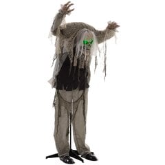 HOMCOM 160cm Halloweeni kaunistus seisev skelett LED tuledega, heli funktsiooniga, reguleeritavate käsivarrega ukse kaunistus, elusuuruses aia kaunistusfiguur peo jaoks hind ja info | Peokaunistused | kaup24.ee