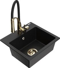 Granitinė virtuvinė plautuvė Mexen Milo su maišytuvu ir sifonu, Black+Black/Gold цена и информация | Раковины на кухню | kaup24.ee