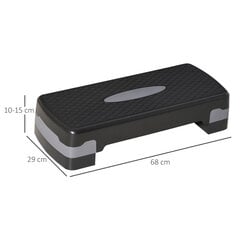 HOMCOM Stepping board aeroobne fitness 2 astmeline reguleeritava kõrgusega (10/15 cm), treeningjalgratas stepper, must+hall, 68x29x15cm hind ja info | Stepperid | kaup24.ee