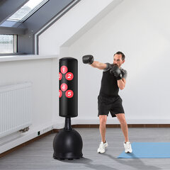 HOMCOM Punching bag Vabalt seisev punching bag 165 cm täiskasvanutele, raskeveokott iminapaga, must, ideaalne professionaalidele ja algajatele hind ja info | Poksivarustus | kaup24.ee