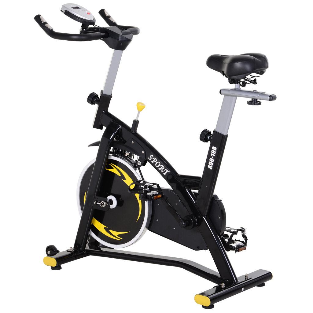 HOMCOM Treeningjalgratas Flywheel sujuvalt reguleeritava vastupanuga 10kg Fitness bike jalgrattatreener Reguleeritava kõrgusega teras must, 120x47x104.5-117 cm, 120x47x104.5-117 cm цена и информация | Velotrenažöörid | kaup24.ee