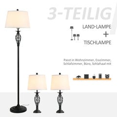 HOMCOM komplekt 3 lampi 2 laualampi 1 põrandalamp vintage metallist puuvillane must+valge laualamp Ø38x158cm põrandalamp Ø30x62cm hind ja info | Rippvalgustid | kaup24.ee