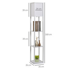 HOMCOM põrandalamp Elegantne põrandalamp 3 riiuliga, E27 kuni 40W, elutuppa/magamistuppa, E1-MDF &amp; akrüül, valge, 26x26x160cm hind ja info | Rippvalgustid | kaup24.ee