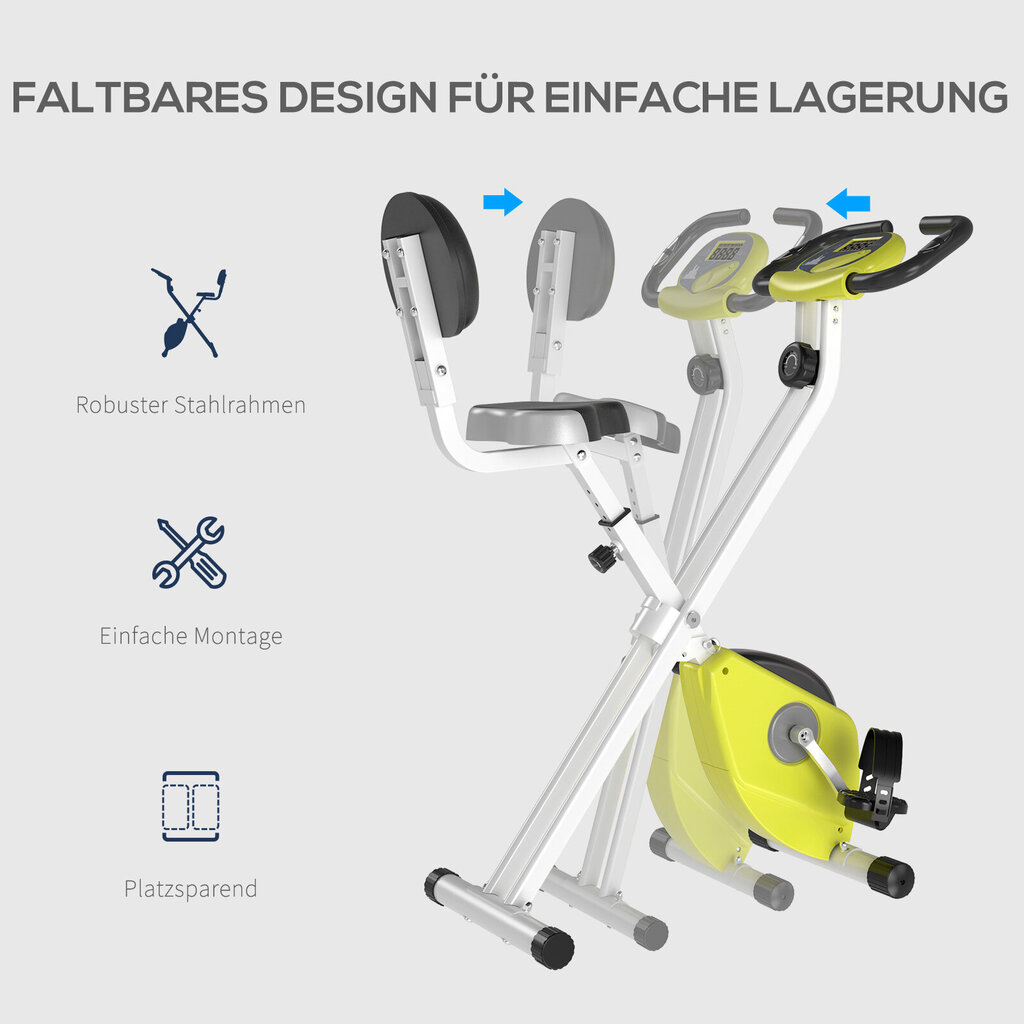 HOMCOM treeningjalgratas F-Bike 8-astmelise reguleeritava magnetilise vastupanu kõrgusega reguleeritav teras kollane+valge 43 x 97 x 109 cm hind ja info | Velotrenažöörid | kaup24.ee