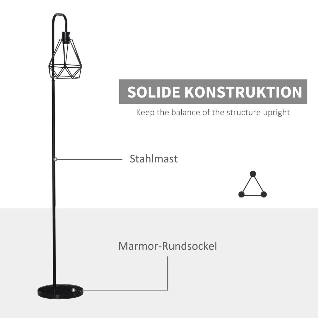 HOMCOM põrandalamp tööstuslikus stiilis Elegantne E27 sokliga põrandalamp magamistuppa ja söögituppa, teras, marmor, must, Ø25 x 152H cm hind ja info | Rippvalgustid | kaup24.ee