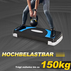 HOMCOM Stepping board aeroobne stepper reguleeritava kõrgusega 3 tasemega (10/15/20cm), fitness treeningjalgratas, kuni 150 kg, helesinine, 80x31x10-20 cm hind ja info | Stepperid | kaup24.ee