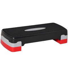 HOMCOM Stepping board aeroobne fitness 2-sammuline reguleeritava kõrgusega (10/20 cm), treeningjalgratas stepper, must+halli+punane, 68x28x15cm hind ja info | Stepperid | kaup24.ee