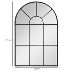 HOMCOM Kaarjas aknapeegel 91x60cm, metallist raam, klaas, elutuppa, magamistuppa, söögituppa, esikusse, musta värvi hind ja info | Peeglid | kaup24.ee