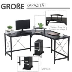 HOMCOM Nurgapult L-kujuline arvutilaua, töölaud koos monitoristendiga, tööstusdisain, teras, must, 150x150x76cm hind ja info | Arvutilauad, kirjutuslauad | kaup24.ee