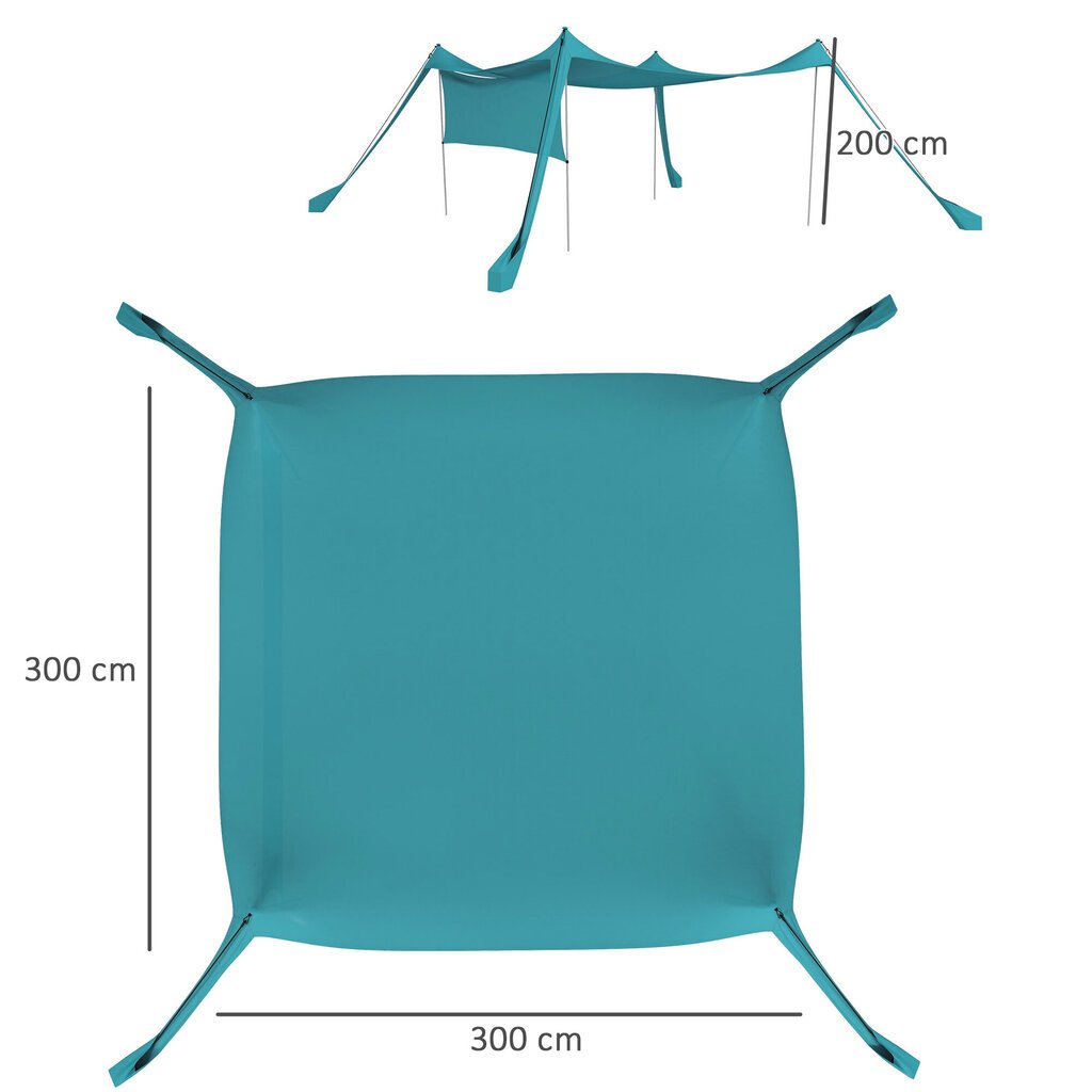 Outsunny päikesevarju Veekindel markiis 3x3x2m koos terasest postidega, labidas ja kandekott, telkimiseks, reisimiseks, piknikuteks цена и информация | Päikesevarjud, markiisid ja alused | kaup24.ee
