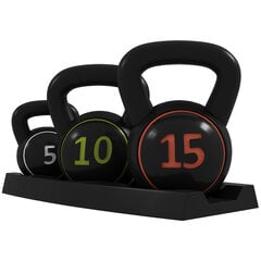 HOMCOM Kettlebell, 2.2kg, 4.5kg, 6.8kg pallihantlid, 3 palli kaalu komplekt võimlemiseks, jõutreeninguks, musta värvi hind ja info | Poksivarustus | kaup24.ee