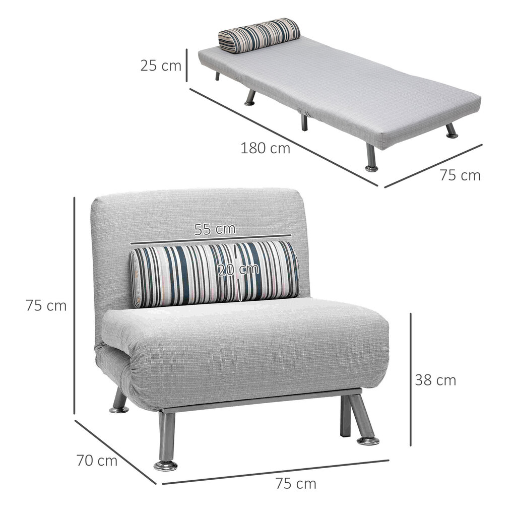 HOMCOM Kokkupandav voodi Diivanvoodi ja külalisvoodi, kokkuklapitav madrats, metall, hall, 75x70x75cm hind ja info | Diivanid ja diivanvoodid | kaup24.ee