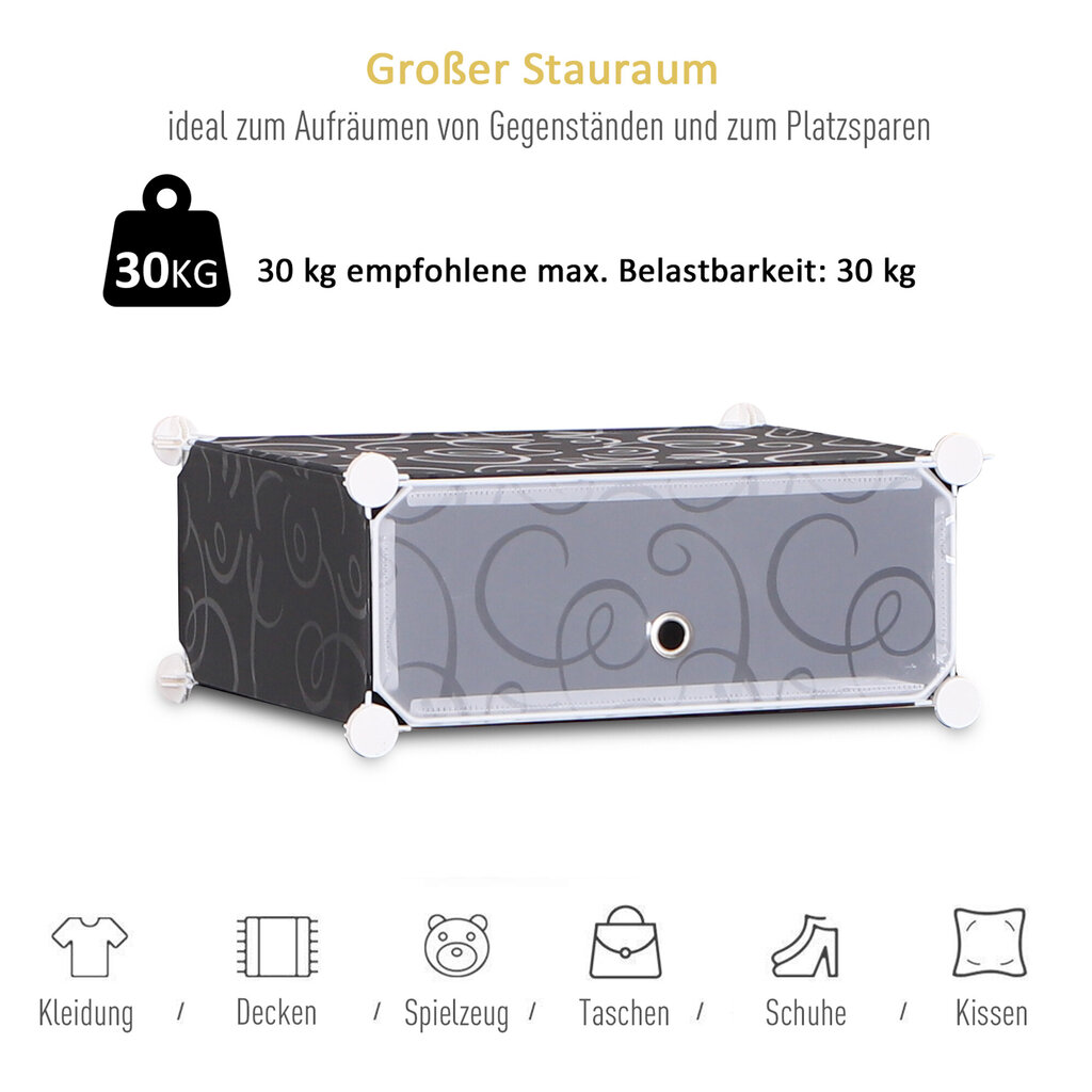 HOMCOM DIY kingakapp Modulaarne jalatsiriiul Garderoob, 16 kambrit, PP, must + valge, 95 x 37 x 160 cm hind ja info | Jalatsikapid, jalatsiriiulid | kaup24.ee