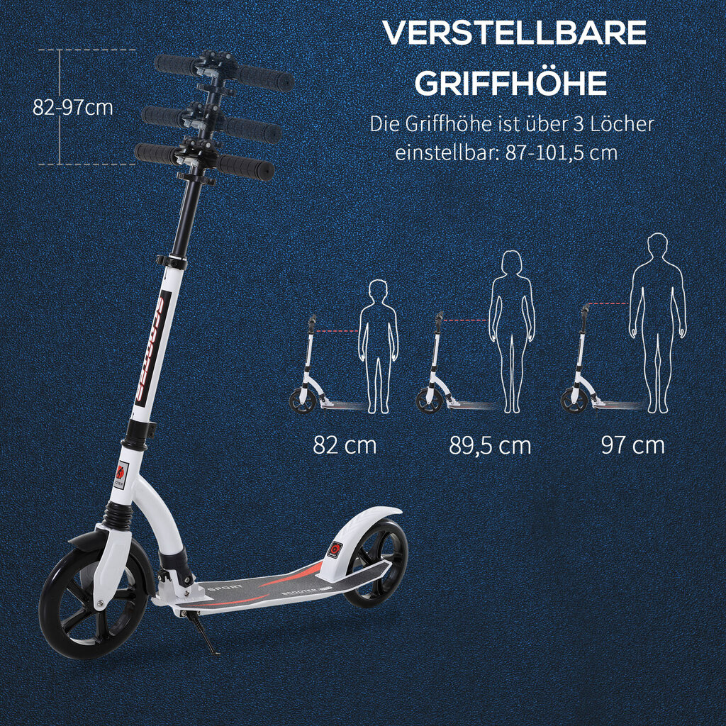 HOMCOM Laste roller, löögiscooter, löögiscooter, kokkupandav ja reguleeritava kõrgusega, alates 14 aastat, alumiinium, valge, 92,5 x 37,5 x 87-101,5 cm hind ja info | Tõukerattad | kaup24.ee