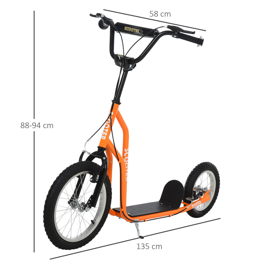 HOMCOM Laste roller Roller alates 5 aastat, roller City roller õhkrehvidega 16/12 tolli, oranž, 135 x 58 x 88-94 cm hind ja info | Tõukerattad | kaup24.ee