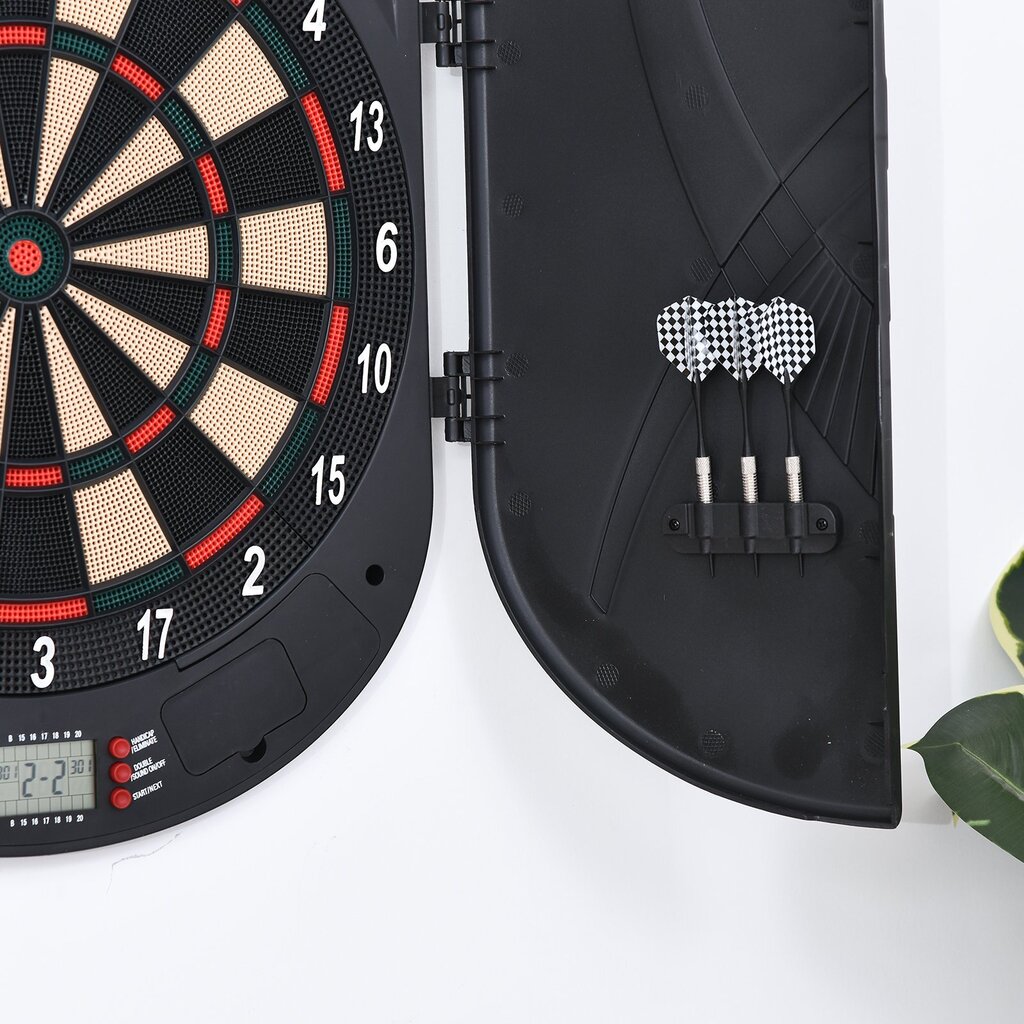 HOMCOM Elektrooniline dartboard ukse heliefektidega, automaatne skoorimine, 6 noole, 26 mängu, 185 tabamisvõimalust, 8 mängijale цена и информация | Noolemängud | kaup24.ee