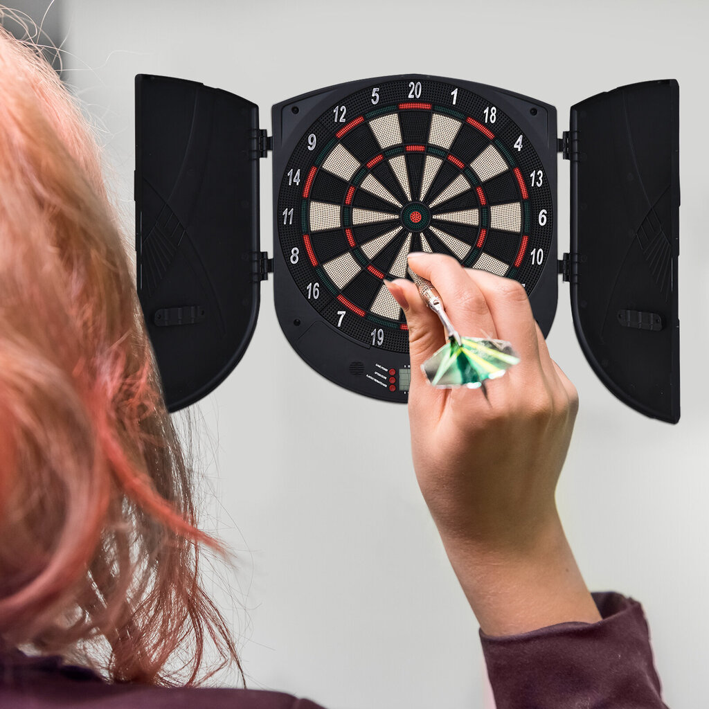 HOMCOM Elektrooniline dartboard ukse heliefektidega, automaatne skoorimine, 6 noole, 26 mängu, 185 tabamisvõimalust, 8 mängijale цена и информация | Noolemängud | kaup24.ee