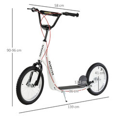 HOMCOM Kids Scooter Scooter Pedal Scooter City Scooter Kickscooter Scooter Kids Kickboard õhkrehvide ja käsipiduriga Scooter Kids Waterproof Foldable alates 5 aastat 16 tolline valge 139 x 58 x 90-96 cm hind ja info | Tõukerattad | kaup24.ee