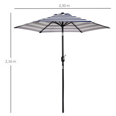 Outsunny aia- ja terrassivarju terrassivarju terrassivarju teraseraamiga, sinise triibuga, Ø230x216cm, välitingimustes kasutamiseks hind ja info | Päikesevarjud, markiisid ja alused | kaup24.ee