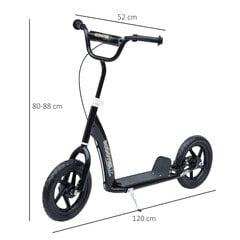 HOMCOM Kids rolleri kick scooter 12 tolli tagumise piduriga, reguleeritava kõrgusega kick scooter, roller must, teras &amp; EVA hind ja info | Tõukerattad | kaup24.ee