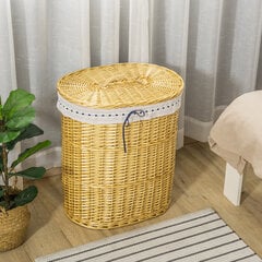 HOMCOM Pesukast kaanega Punutud pesukast, naturaalne, 100L, 51x38x57cm hind ja info | Vannitoa sisustuselemendid ja aksessuaarid | kaup24.ee