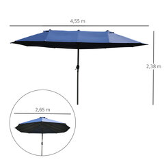 Outsunny päikesevarju aias vihmavarju turuvari topelt päikesevarju terrassi vihmavarju käepidemega sinine ovaalne 460 x 270 x 240 cm hind ja info | Päikesevarjud, markiisid ja alused | kaup24.ee