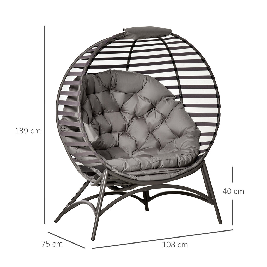 Outsunny papasan aiatool 2 korvi padjad ovaalne lamamistool kokkupandav rõdu terrass liiv pruun teras 118x75x139cm terasest hind ja info | Aiatoolid | kaup24.ee