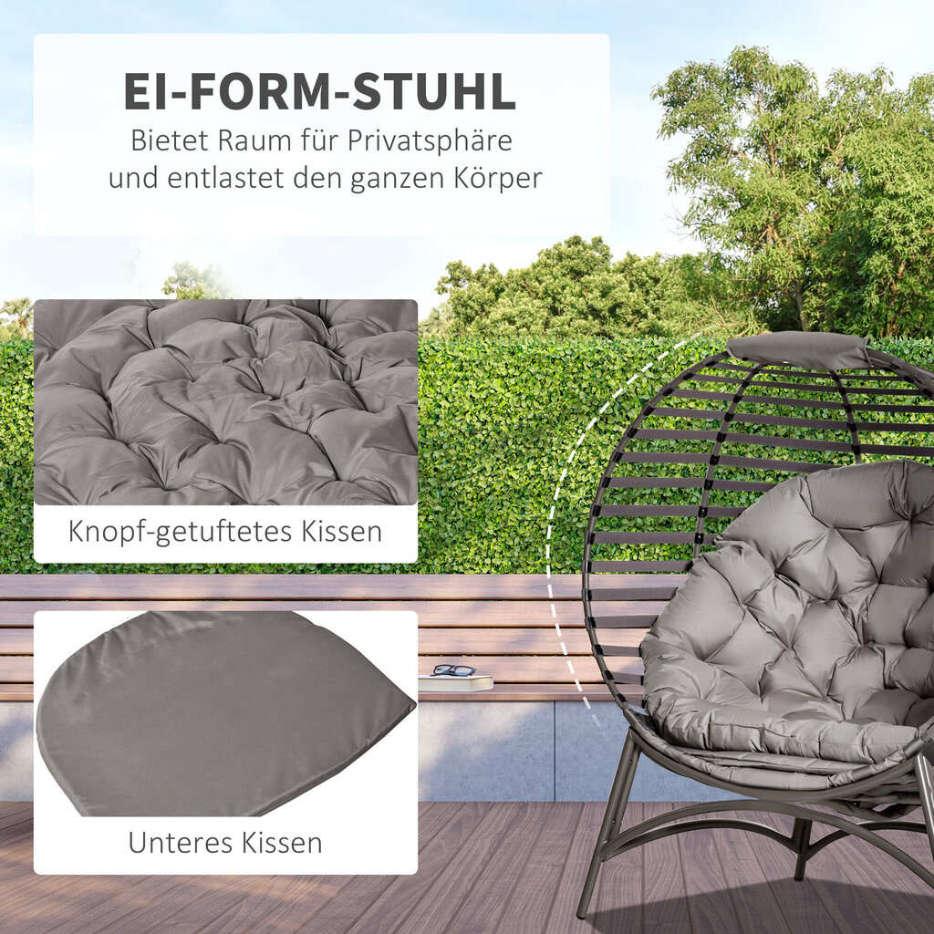 Outsunny papasan aiatool 2 korvi padjad ovaalne lamamistool kokkupandav rõdu terrass liiv pruun teras 118x75x139cm terasest hind ja info | Aiatoolid | kaup24.ee