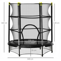 HOMCOM batuut lastele Ø140 cm fitness batuut turvavõrguga servakattega kummist trossiga polsterdatud siseruumides välistingimustes terasest must kuni 45 kg hind ja info | Batuudid ja batuudi varuosad | kaup24.ee