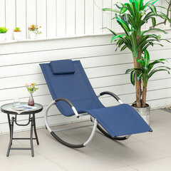 Outsunny Rocking Lounger aia kiiktool peatoega, kiiktool, aiatool, metall, võrk, sinine, 65x144x83 cm hind ja info | Aiatoolid | kaup24.ee