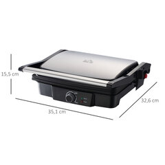 HOMCOM 3-in-1 kontaktgrill 2000W, mittenakkepinnaga kaetud, 4 viilule, reguleeritav termostaat, 180° klapiga, 35,1x32,6x15,5cm hind ja info | Elektrigrillid | kaup24.ee