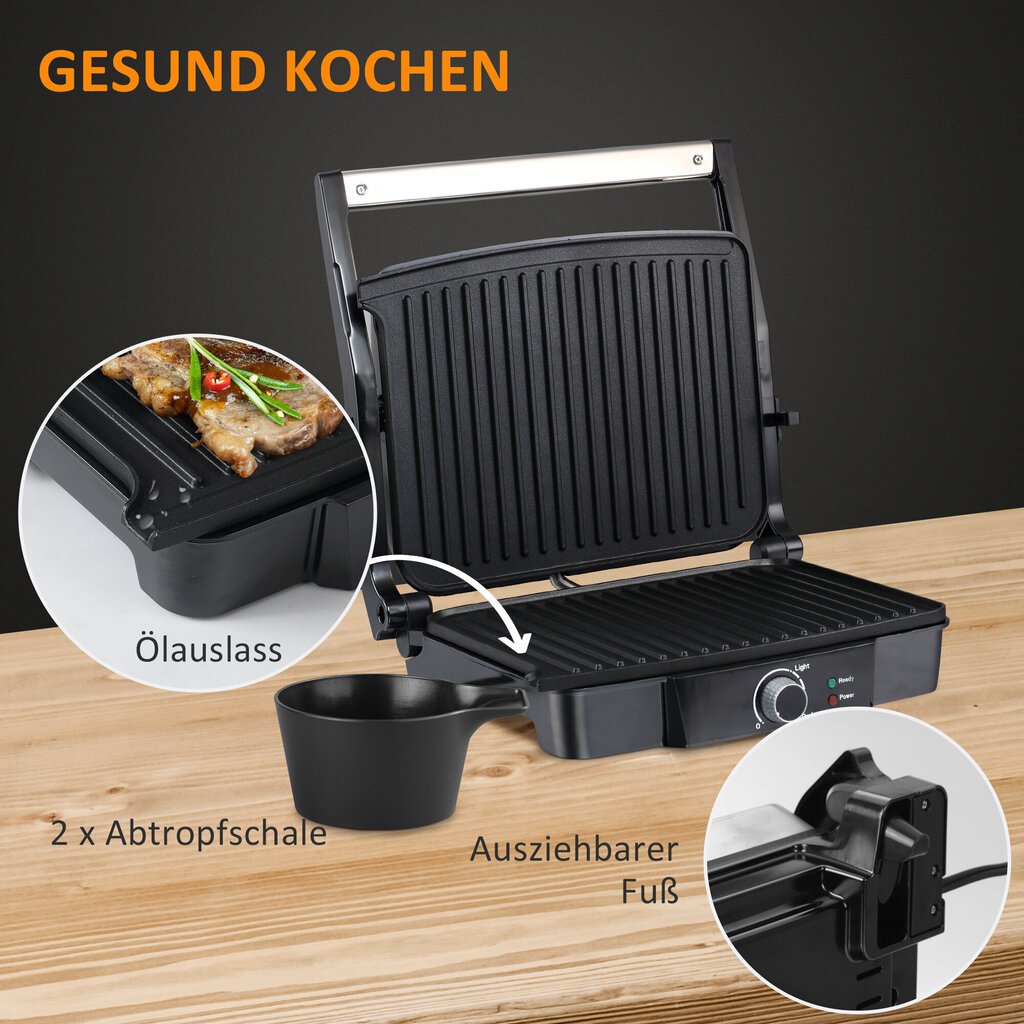 HOMCOM 3-in-1 kontaktgrill 2000W, mittenakkepinnaga kaetud, 4 viilule, reguleeritav termostaat, 180° klapiga, 35,1x32,6x15,5cm hind ja info | Elektrigrillid | kaup24.ee