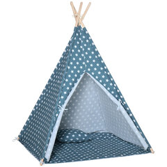 HOMCOM Kinderzelt Tipi Indoor Outdoor faltbar Kinderzimmer Blau 120x120x155cm цена и информация | Детские игровые домики | kaup24.ee