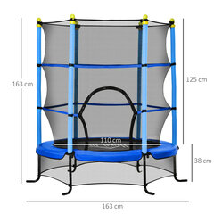 HOMCOM batuut Ø163 cm Aiatrampoliin Mini batuut lastele turvavõrguga Servakate sise- ja välistingimustesse Teras Sinine kuni 45 kg hind ja info | Batuudid ja batuudi varuosad | kaup24.ee