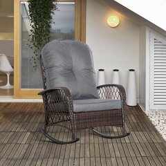 Outsunny Poly Rattan Rocking Chair Кресло-качалка Садовое кресло с подушкой Лаунж Мебель для сада Мебель для патио Мебель коричневая 75 x 103 x 96 см цена и информация | Садовые стулья, кресла, пуфы | kaup24.ee