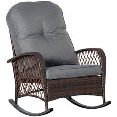 Outsunny Poly Rattan Rocking Chair Кресло-качалка Садовое кресло с подушкой Лаунж Мебель для сада Мебель для патио Мебель коричневая 75 x 103 x 96 см цена и информация | Садовые стулья, кресла, пуфы | kaup24.ee