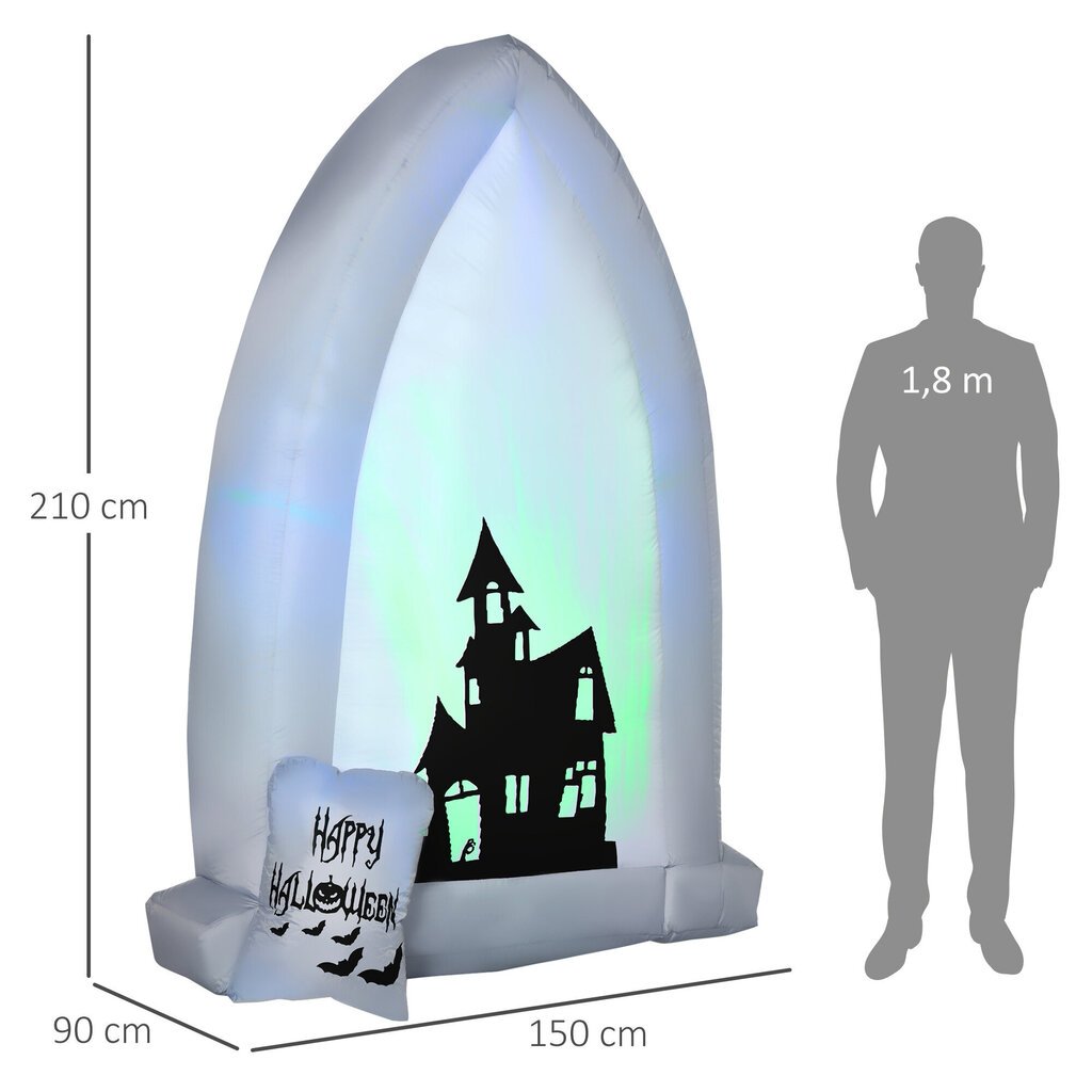 HOMCOM 210cm hauakivi Halloweeni kaunistus Täispuhutav hauakivi LED valguse projektsiooniga ja puhuriga Täispuhutav Halloweeni kaunistus IP44 Veekindel цена и информация | Peokaunistused | kaup24.ee